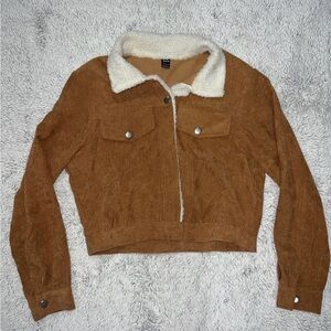 SHEIN Brown Corduroy Jacket with Cream Collar